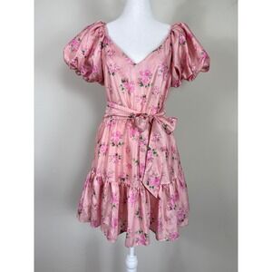LoveShackFancy Cecile‎ Pink Floral Mini Dress Puff Sleeve Tiered Ruffle Sz 8